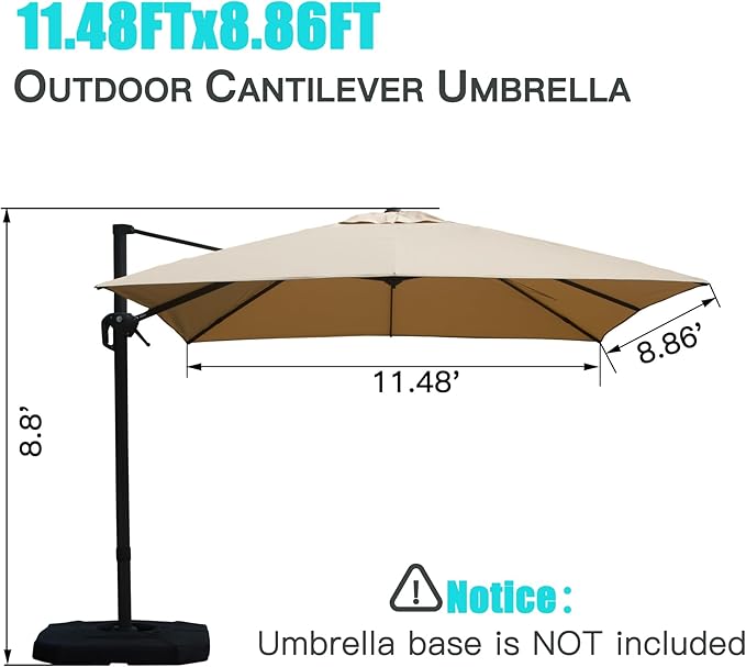 Domi 9' x 11.5' Cantilever Patio Umbrella, Rectangle Deluxe Offset Umbrella, Aluminum Hanging Umbrella with 360°Rotation, Outdoor Market Umbrella for Outside Deck Backyard Garden Pool, Beige