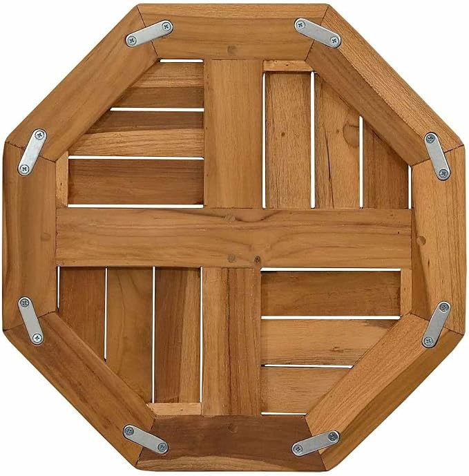 Octagonal Solid Teak Wood Table Top 15.7 x 15.7 Inch, Weather-Resistant Replacement Tabletop for Outdoor Garden Dining and Indoor Kitchen Furniture