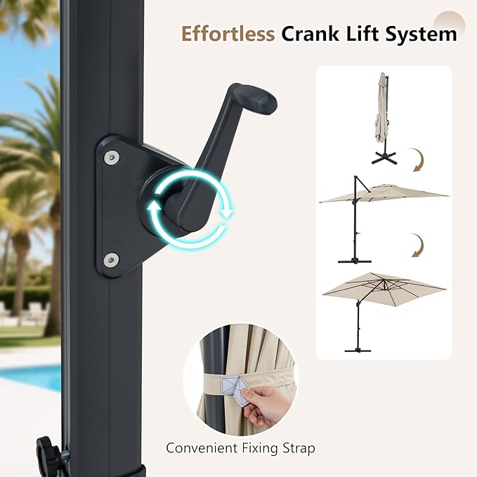 Tangkula 11 x 9 FT Patio Umbrella, Large Offset Cantilever Outdoor Umbrella with Aluminum Pole, 360 Degree Rotation, Tilt Adjustment, 8 Sturdy Ribs, Air Vent & Cross Base for Backyard Pool Garden Deck (Beige, 11x9 FT)