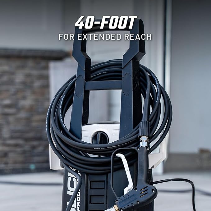 Slick Products Pressure Washer Flex Hose – 40 Ft Ultra-Flexible No-Kink High Pressure Hose, Lightweight Tangle-Free Design with Leak-Resistant Fittings for Car Wash & Outdoor Cleaning