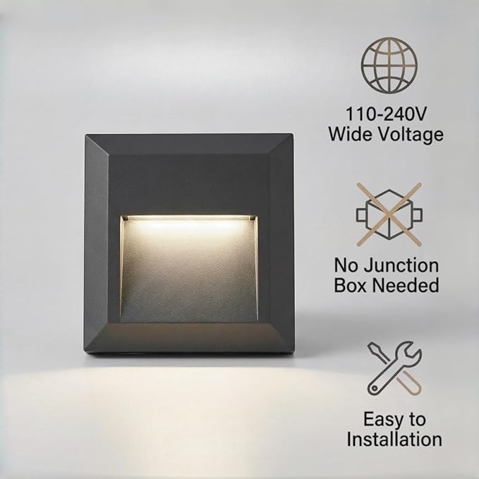 ZONK Outdoor Indoor Step Lights 110V-240V, Non-dimmable 4000K Stair Lights Outdoor Indoor, Waterproof IP65 Retaining Wall Lights for House, 1 Pack