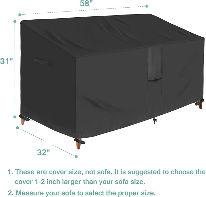 Luv4babe Outdoor Loveseat Cover, Weatherproof and Waterproof Heavy Duty Outdoor Couch and Sofa Cover 58Wx32Dx31H inch with Air Vent and Handles, Black