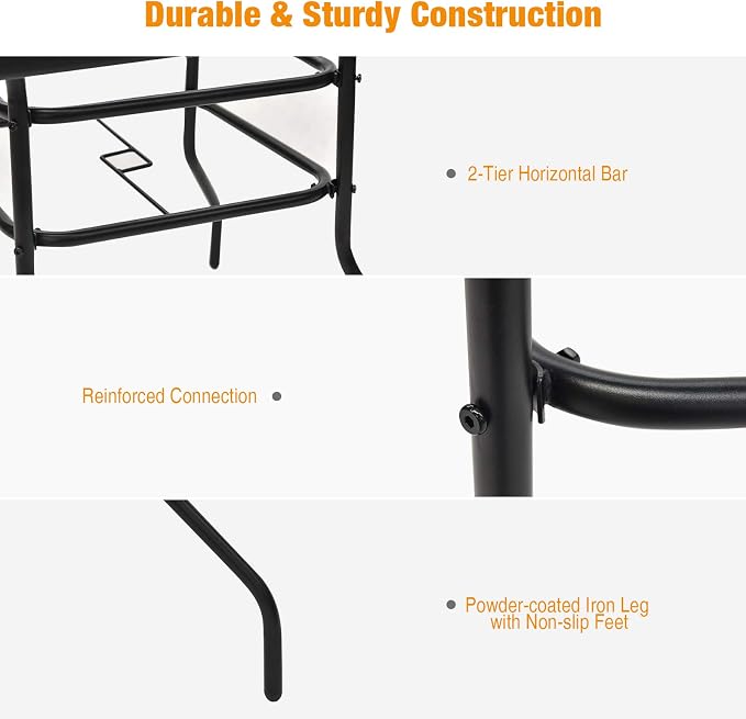 KOTEK 32'' Patio Table with Umbrella Hole, Outdoor Bistro Table w/Tempered Glass Top & Sturdy Metal Frame, Square Patio Dining Table Coffee Table for Garden, Balcony, Poolside