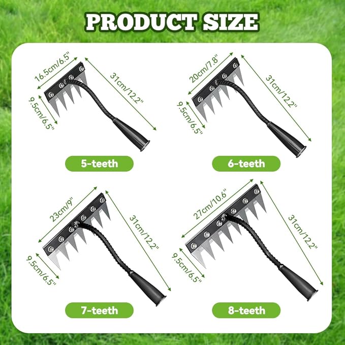 Garden Hand Rake Tool 2026 New 5/6/7/8 Teeth Carbon Steel Weeding Rake | Heavy-Duty Iron Head for Lawn, Flower Bed, Vegetable Garden & Yard Weed Removal (8-Tooth)