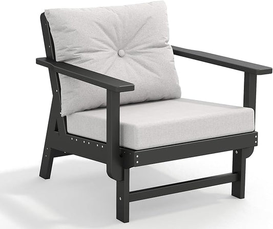 GREENVINES Outdoor-Couch | HDPE Plastic | Patio Sectional Conversation Set | All Weather Couches | Sofa with Detachable Armrests | for Porch Deck Lawn | Black Frame Light Gray Cushion