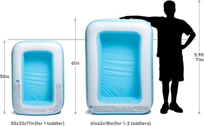 Inflatable Kiddie Pool, 61x42x18 Inch Rectangular Family Swimming Pool, 72 Gallon Capacity for Kids & Adults, Easy Set for Backyard Summer Fun”