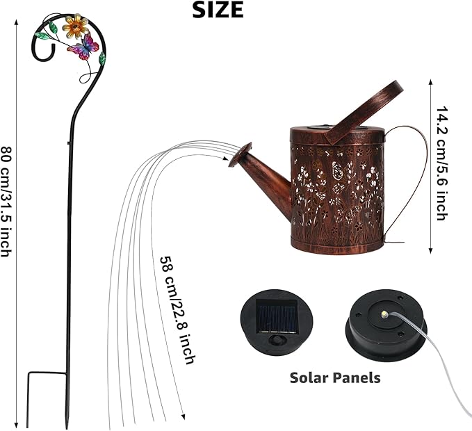 MEBRUDY Solar Garden Decor Lights, IP44 Waterproof Metal Butterfly Solar Watering Can Lights Outdoor Decor for Yard Pathway Patio Lawn, Gifts for Women Mom Grandma Birthday
