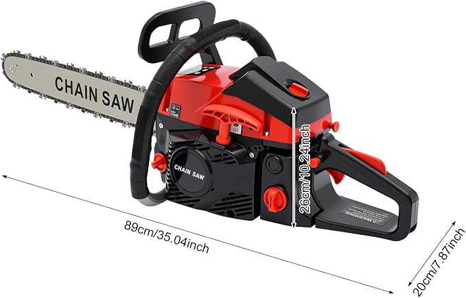 58CC Gas Chainsaw, 2-Stroke Air-Cooled Chain Saw Gas Power Portable Handheld Gasoline Chain Saw with Diaphragm Carburetor & 18.93 Oz Fuel Tank CDI Ignition 35.04 x 7.87 x 10.23 Inch