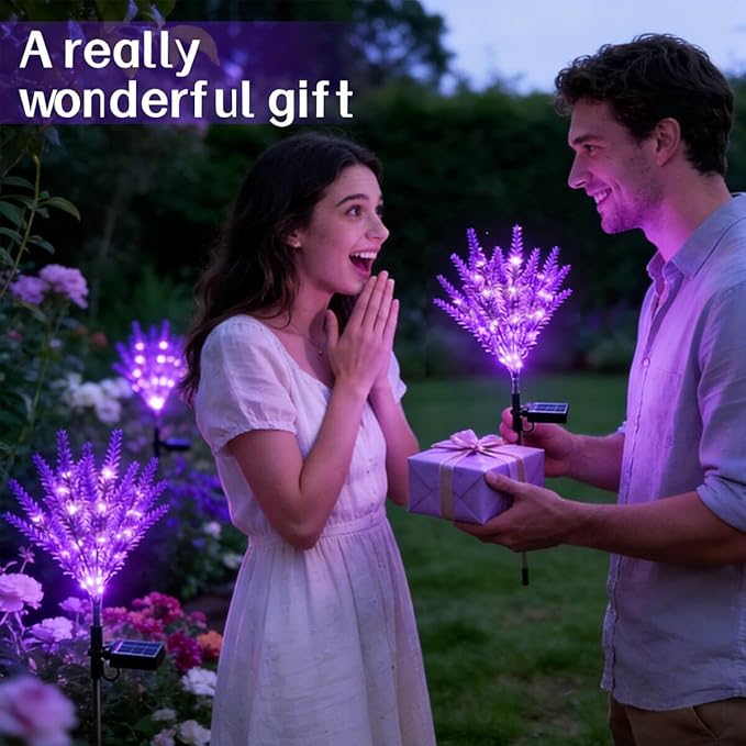 Lavender Solar Garden Lights, 4 Pack Outdoor Waterproof Artificial Flowers, Solar Powered Décor for Yard Pathway Patio Lawn, Halloween Thanksgiving Gifts (112-Light Purple LED)