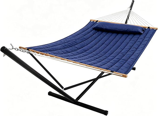 Portable Outdoor Hammock with Stand, Heavy Duty Hammock with Carrying Bag, Soft Pillow, Balance Ropes