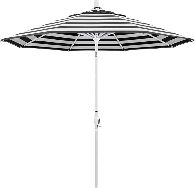 California Umbrella 9' Round Aluminum Market Umbrella, Crank Lift, Push Button Tilt, White Pole, Cilantro