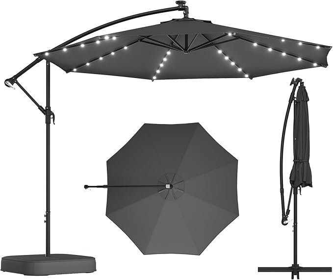 EROMMY 10FT Patio Umbrella, Outdoor Offset Cantilever Umbrella, Infinite Tilt, Crank and Cross Base, UV Protection for Backyard, Lawn, Garden & Pool
