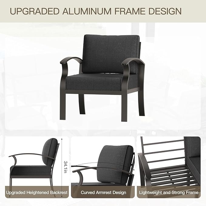 Aluminum Patio Furniture Set with Coffee Table,8 Seats Metal Modern Outdoor Furniture w/5.1" Thick Cushions,Patio Sectional for Patio,Backyard,Black