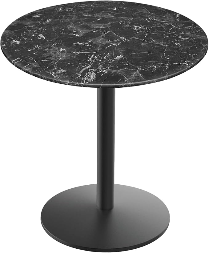 Holland Bar Stool Co. 30" Tall OD214 Indoor/Outdoor All-Season Black Wrinkle Table with 32" Diameter Black Marble EuroSlim Top