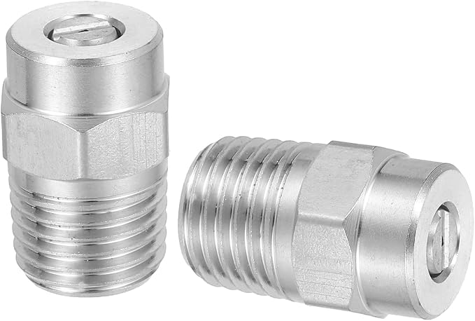 uxcell 2Pcs Pressure Washer Nozzle, Stainless Steel Thread Nozzles Tips, Universal Replacement for Undercarriage Cleaner Water Broom, 1/4 Inch NPT Male, 15 Degree 040 Orifice