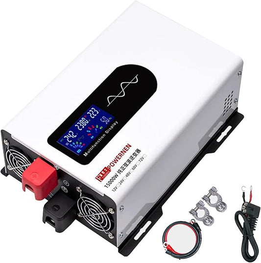Power Inverter Pure Sine Wave 7000W/8000W/9000W/10000W/12000W/15000W/20000W Peak DC12V/24V/48V/60V/72V to AC 110V/230V 240V Car Converter with Voltage Display & AC outlets(15000W,24Vto110V)