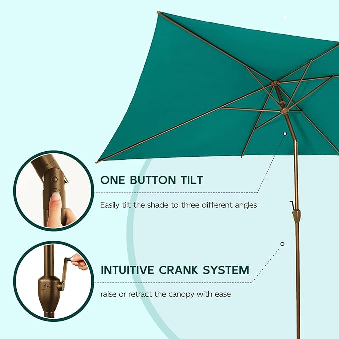 Abba Patio 6.5FT Outdoor Patio Umbrella Outdoor Table Umbrella with Crank Market Umbrella 6 Sturdy Ribs UV Protection Waterproof and Push Button Tilt for Garden Deck Backyard Pool,Nordic Blue