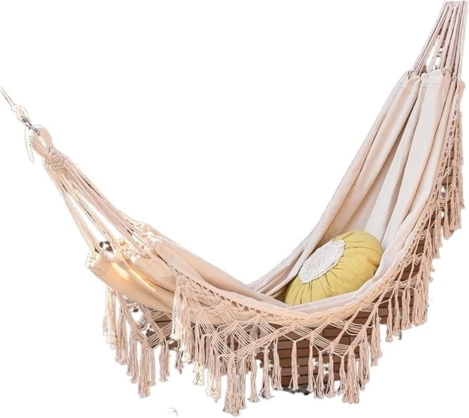 Swing Set Upholstery Hammock, Hammock for 2, Bohemian Style, Brazilian Lace Fringe, Carrying 250kg, Canvas Swing Chair, Indoor Hanging Swing Swing Seat (Color : Single Hammock Lace)
