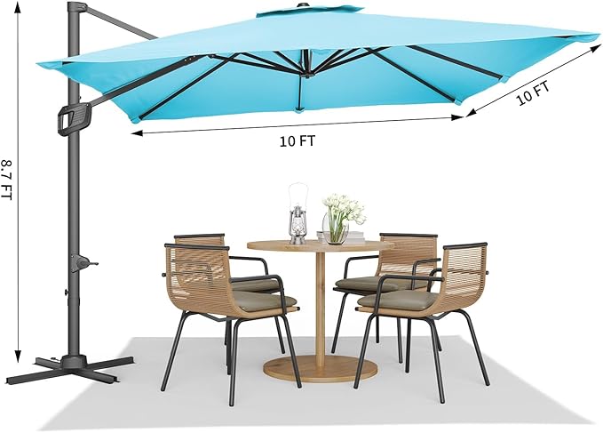 Garvee Cantilever Patio Umbrella 10x10 ft Large Rectangle Umbrella Outdoor Market Umbrellas 360 Rotation Offset Hanging Outdoor Shade for Patio