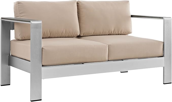 Modway Shore 4-Piece Aluminum Outdoor Patio Furniture Set in Silver Beige
