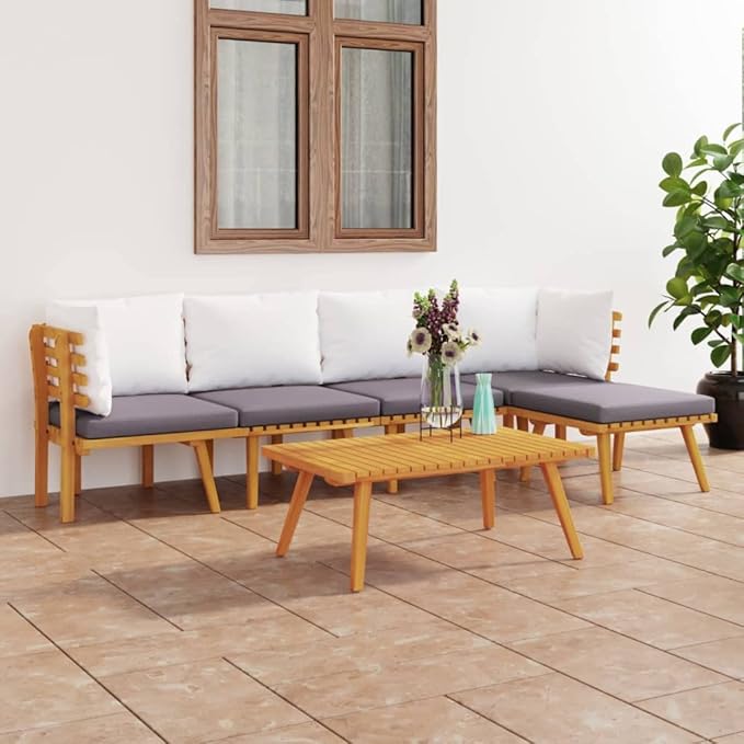 Backyard Furniture Patio Conversation Sets Outdoor Seating 6 Piece Patio Lounge Set with Cushions Solid Acacia Wood Suitable for Swimming Pool, Courtyard, Garden
