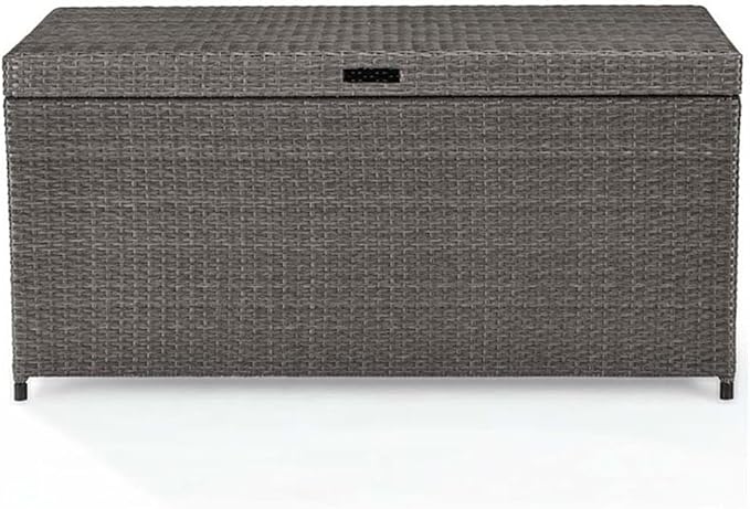 Pemberly Row Coastal Wicker/Rattan Patio Deck Box, Weathered Gray Finish, 52 in Wide, Durable Steel Frame with Resin Wicker, Oversize Outdoor Storage Chest for Cushions and Garden Essentials