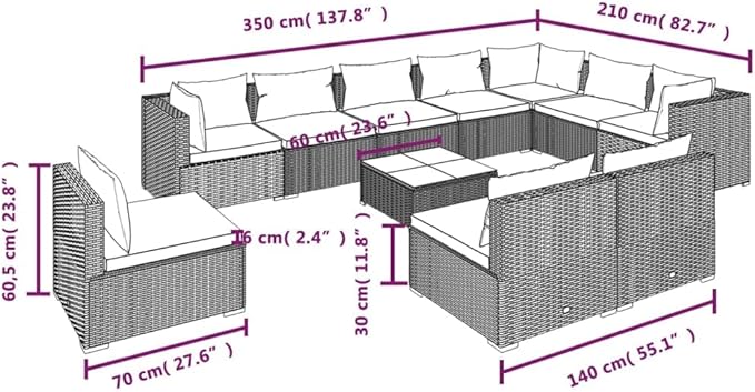 Patio Lounge Set with Cushions,Conversation Patio Furniture Porch Furniture Sets Garden Furniture Suitable for Patio, Deck, Front Porch, Poolside or Balcony Poly Rattan Brown