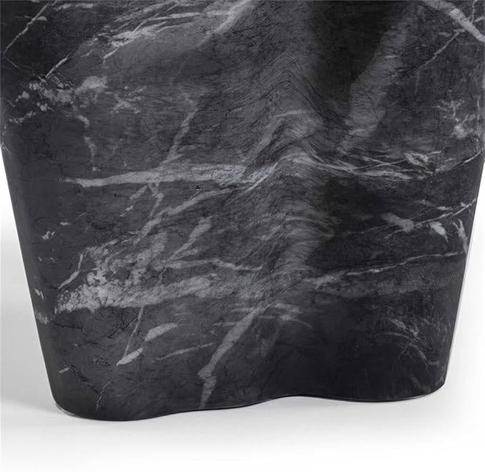 Pemberly Row Slab Black Marble Concrete Side Table, 20.7" W x 18.5" D x 22" H, Outdoor Safe, Modern Design Indoor/Outdoor Table for Patio or Living Room Decor