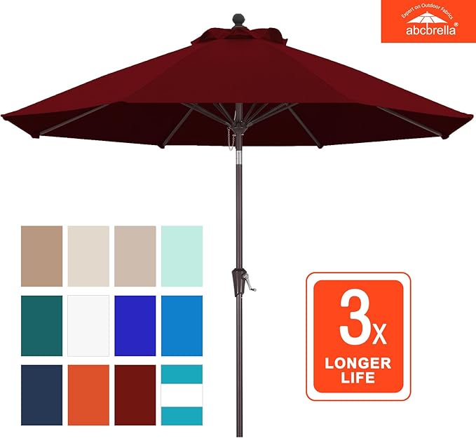 ABCCANOPY OLEFIN® 5-Year No Fading 9FT Patio Umbrella, Outdoor Table Umbrella with 8 Sturdy Ribs for Deck, Backyard, Yard (Dark Red)