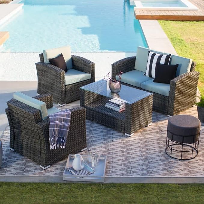 212 Main 3 in. Nefeli Resin Wicker Patio Conversation Set with Cushions - 4 Piece