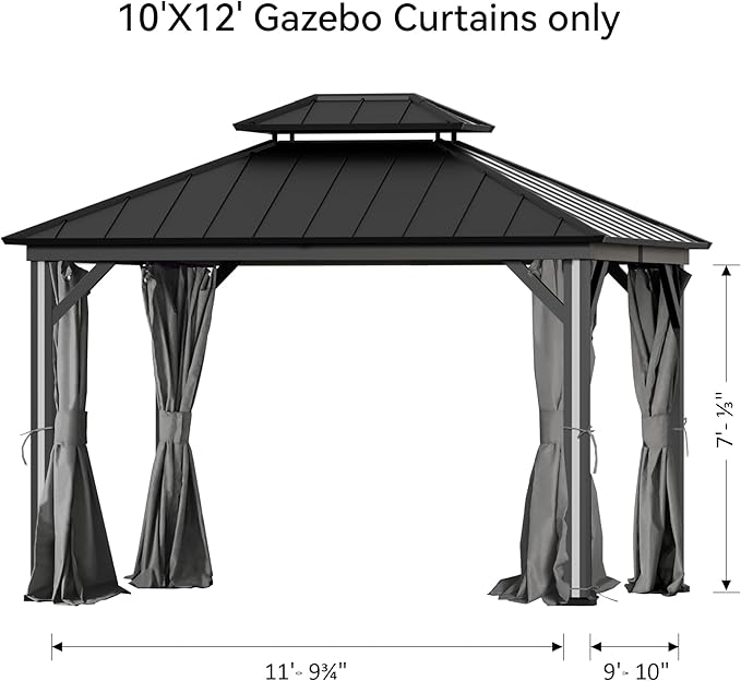 Covered Outdoor Gazebo Curtain Replacement Universal 4-Panel Sidewalls 10' x 12', Outdoor Gazebo Privacy Curtains with Zipper, Replacement for Patio Canopy, Garden, Backyard, Grey (Curtain Only)
