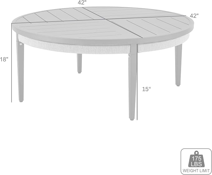 Armen Living Zella Round Coffee Table in Aluminum with Charcoal Finish and Light Gray Rope