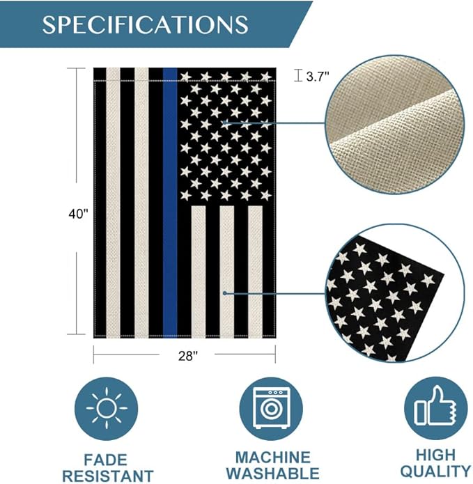 AVOIN colorlife Thin Blue Line House Flag 28x40 Inch Double Sided, American Stars and Stripes Police Officers Solidarity Yard Outdoor Decoration