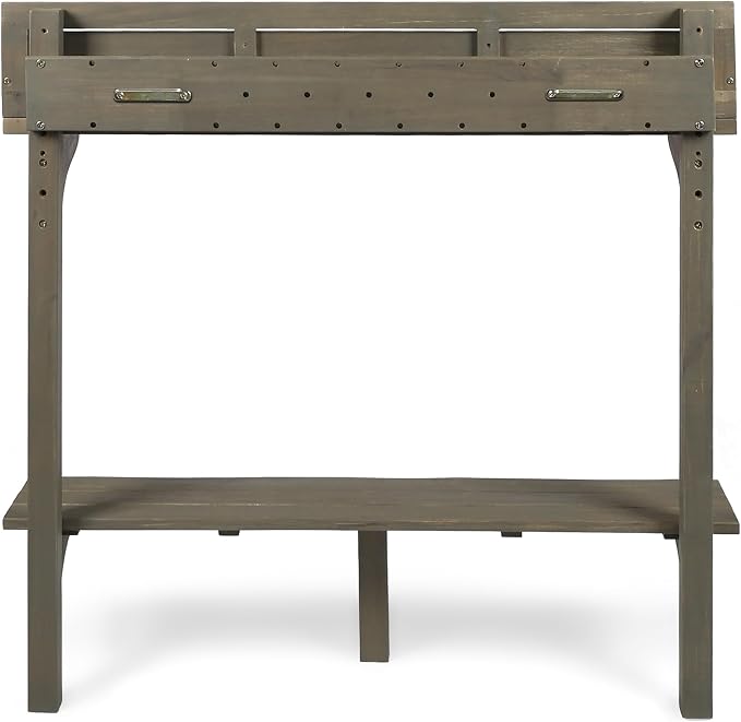 Merax Outdoor Balcony Bar Table, Wall Mounted Folding Patio Bar Table with Acacia Wood Top, Space Saving Table for Balcony Railing, Small Spaces, Gray