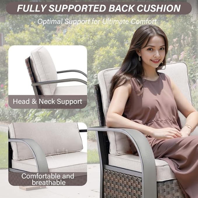 Outdoor Swivel Rocker Patio Chairs Set of 2, Heavy Duty Swivel Rocking Patio Chairs with Wide Metal Armrests, 2 Pieces Patio Furniture Wicker Glider Chairs Set with Removble Cushions for Porch Sunroom
