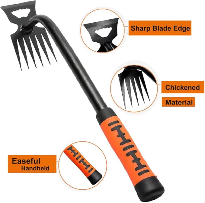 Weed Puller Gardening Hand Weeder Tools,Portable Artifact Uprooting Weeding 6 Teethes Manganese Steel Weed Removal Dual Purpose Manual Hand Pulling Tool for Lawn Garden (Orange)