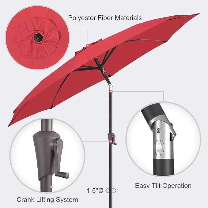 10ft Outdoor Patio Umbrella - Table Umbrella Waterproof UV Protection, Sombrillas de Patio with Push Button Tilt, Sun Umbrella for Pool, Porch, Garden, Deck, Backyard (Red)