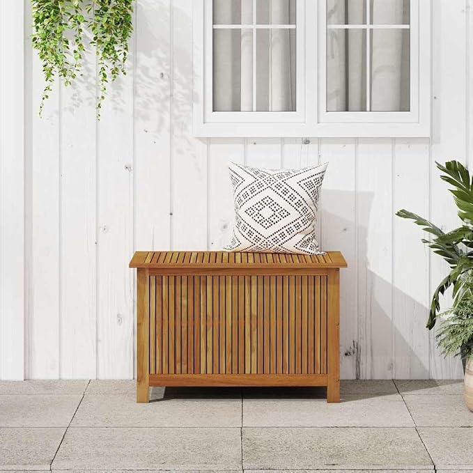 Storage Box Natural Brown Solid Acacia Wood Outdoor Garden Deck Box for Patio Cushions and Household Tools, Rectangular Wood Chest for Hallway and Indoor Decor, 35.4 x 19.7 x 22.8 in