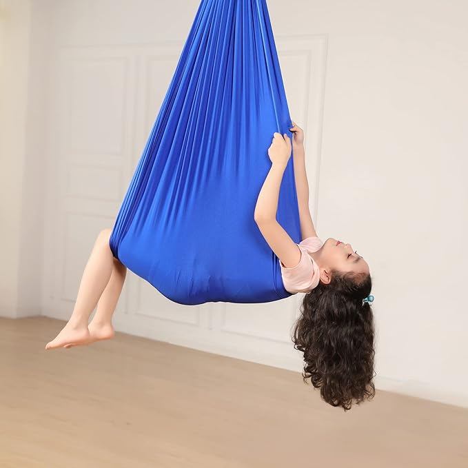 Kids Sensory Therapy Swing 360° Rotating Children's Swing Hammock Cuddle Hammock Indoor Hanging Chair for Boys Girls with Special Needs Autism ADHD SPD Asperger's Sensory Integration (Deep Blue)