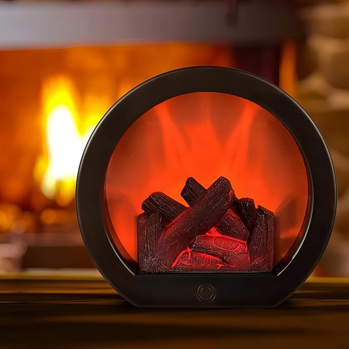 Simulated LED Fireplace Lantern USB & Battery Powered Flameless Light with Simulation Flame Table Decorative Lamp Mini Fireplace Ornament for Cozy Home Decor Free Standing Electric Log Burner