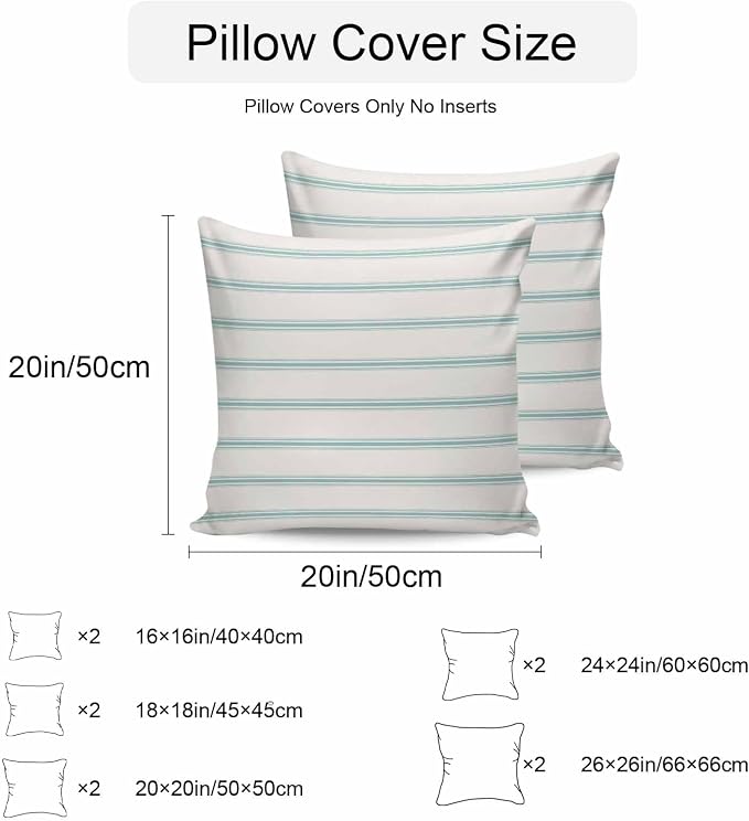 Vandarllin Outdoor Throw Pillows Covers 26x26 inch Set of 2 Waterproof Teal Blue Stripes Decorative Zippered Cushion Covers for Patio Furniture, Abstract Lines Striped Lumbar Pillowcases