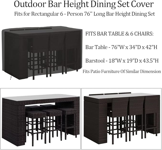 Outdoor Bar Height Dining Set Cover Heavy Duty Waterproof Patio Dining Table Cover for Rectangular 6 - Person 76'' Long Bar Height Set High Top