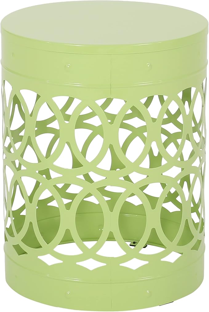 Outdoor Round Metal End Table Cut Out Design, Metal Round Patio Table Garden Stool Side Tables for Indoor Outdoor (Green)