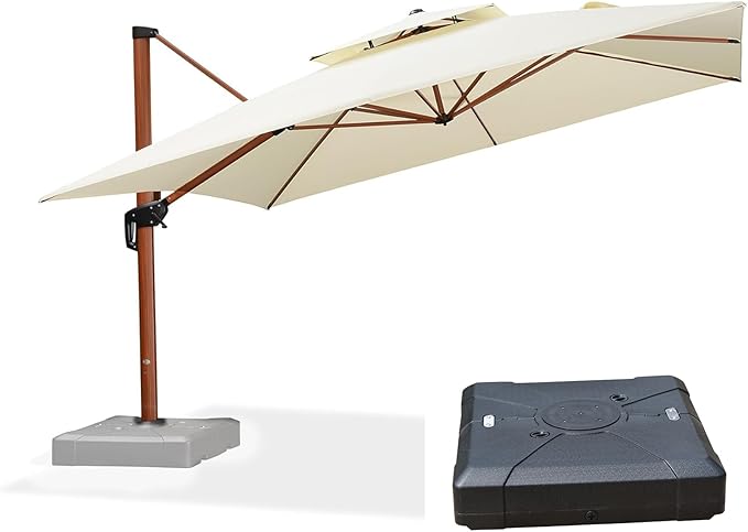PURPLE LEAF 12ft Patio Umbrella with Base Outdoor Square Umbrellas Large Cantilever Umbrellas Windproof Offset Heavy Duty Sun Umbrella for Garden Deck Pool Patio, Cream