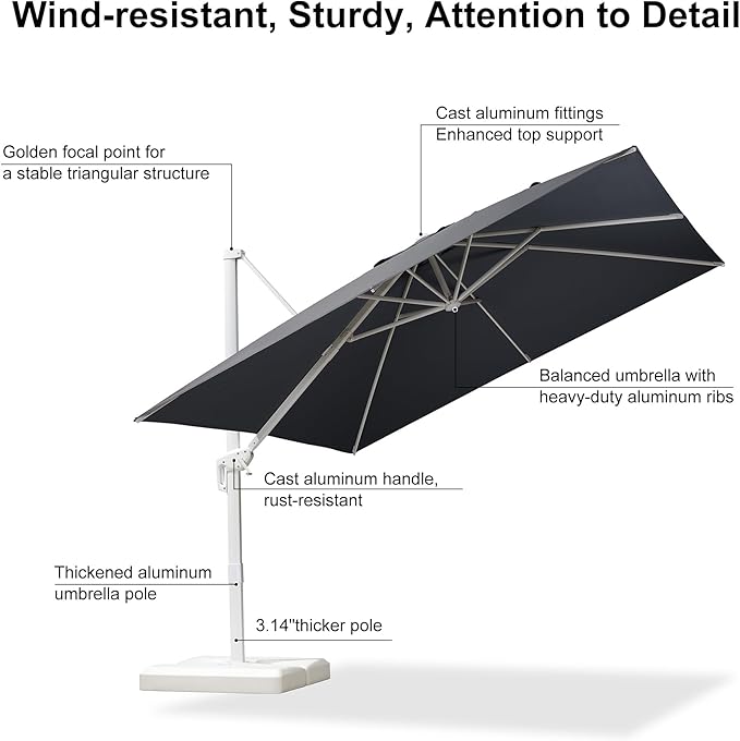 PURPLE LEAF 9 FT White Patio Umbrella With Base Cantilever Umbrella Outdoor Square Offset Umbrella Windproof with 360° Rotation for Deck Garden Pool, Light Grey