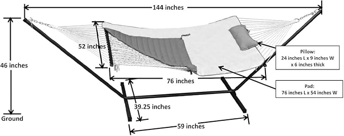 Hammock Combo with 12 Foot Stand, Rope Hammock, Pad and Pillow Piper Stripe