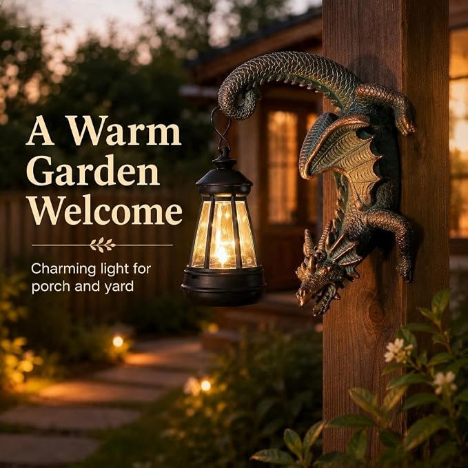 Solar Dragon Tree Hugger Statue Wall Decor - Whimsical Garden Statue with Solar Lantern, Outdoor&Yard Decor, Fantasy Dragon Figurine for Trees, Walls, or Fences - Unique Gifts for Women & Men