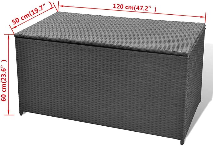 【Fast Shipping】 Outdoor Rattan Storage Box, All Weather Deck Box for Patio Furniture Storage, Outdoor Toys and More Patio Storage Box Black 47.2"x19.7"x23.6" Poly Rattan