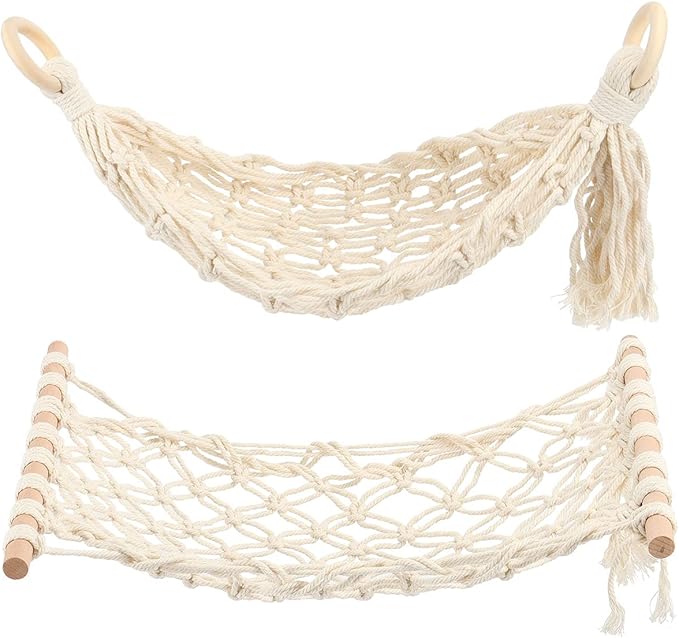 Hanging Fruit Hammock Under Cabinet Hanging Basket Includes Hooks - Macrame Bohemian Hanging Banana Vegetable Hammocks Kitchen Storage Counter Space Saving Decoration at Home, Boat or Rv (Style A & B)
