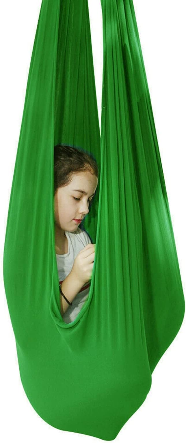 Sensory Swing for adults Indoor kids Therapy Swing Adjustable Calming Snuggle Hammock durable soft strong fabric swing Great for Sensory Integration stimulation ( Color : Green , Size : 1.5M x 2.8M )